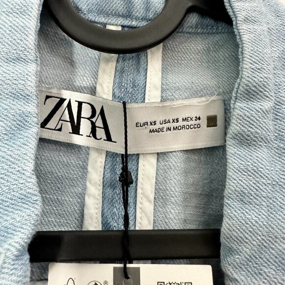 Zara Denim Bomber Jacket Front Metal Zip with Front Pockets Women's Size XS NWT - Picture 8 of 12